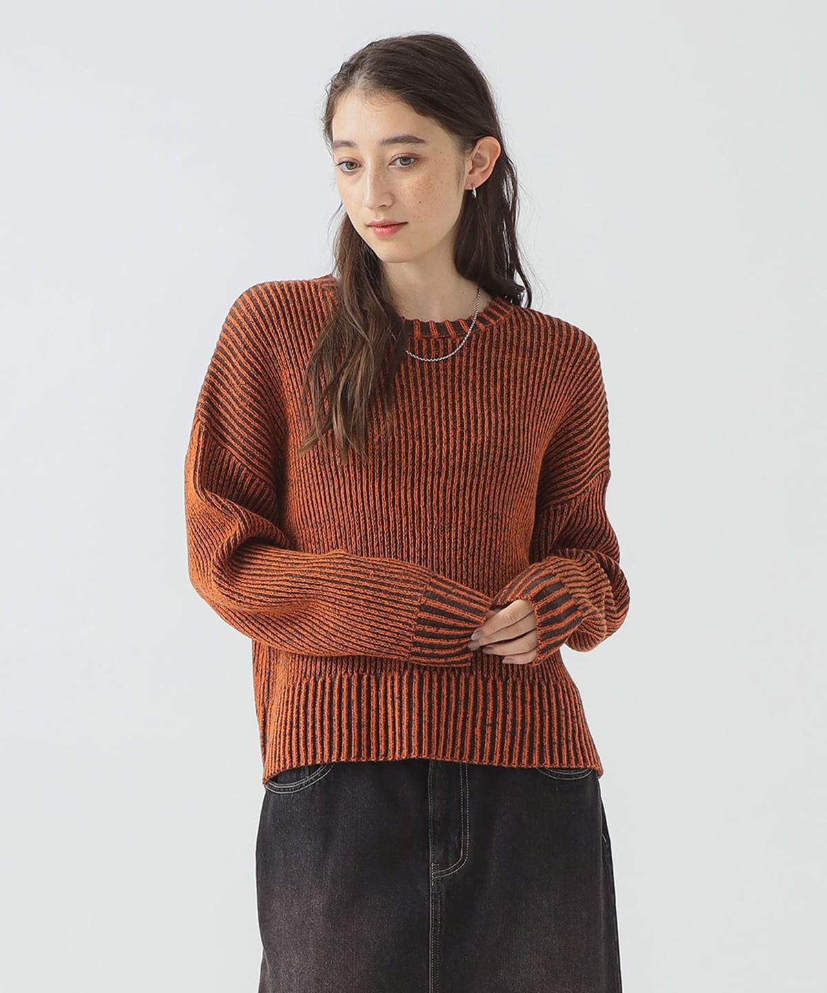 バイカラー ニット プルオーバー トップス WOMEN ORANGE ONE SIZE バイカラー ニット プルオーバー トップス WOMEN ORANGE ONE SIZE