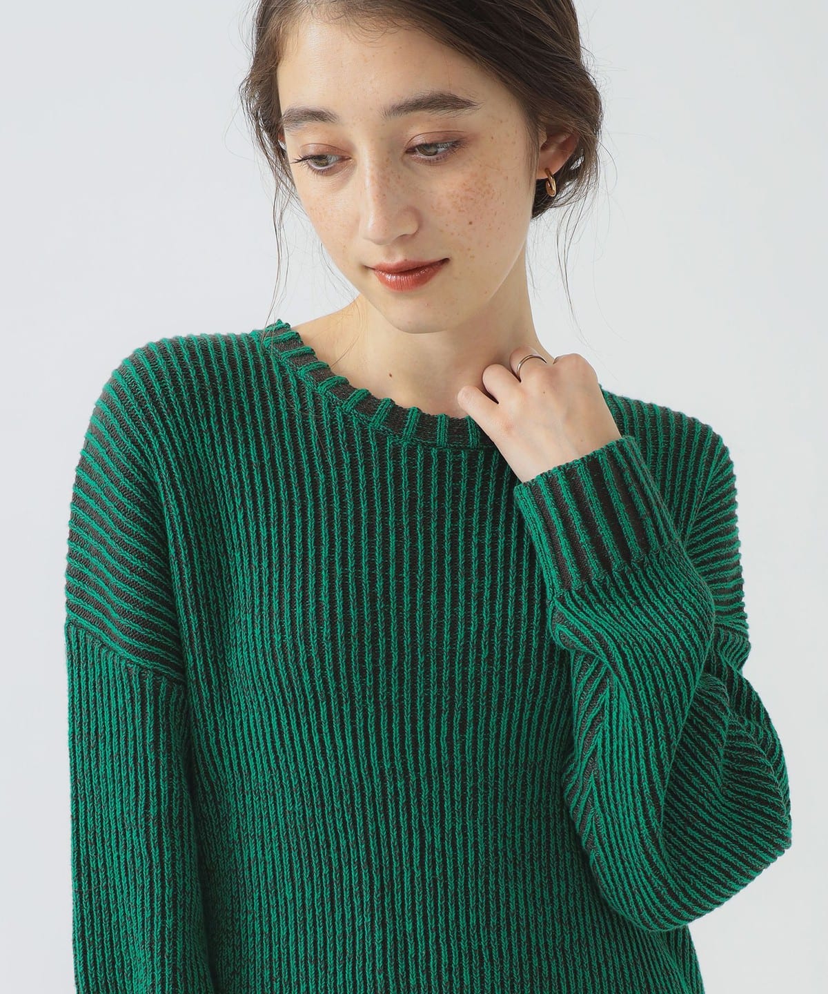バイカラー ニット プルオーバー トップス WOMEN GREEN ONE SIZE バイカラー ニット プルオーバー トップス WOMEN GREEN ONE SIZE