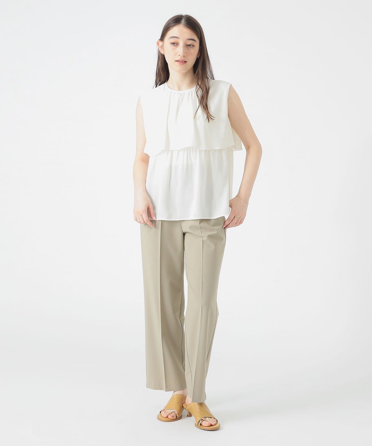 ブラウス × テーパード パンツ(S L) パンツ WOMEN WHITE×BEIGE L ブラウス × テーパード パンツ(S L) パンツ WOMEN WHITE×BEIGE L
