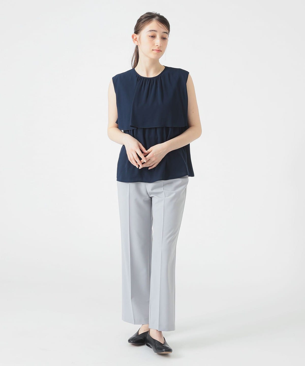 ブラウス × テーパード パンツ(S L) パンツ WOMEN NAVY×ICE GREY L ブラウス × テーパード パンツ(S L) パンツ WOMEN NAVY×ICE GREY L