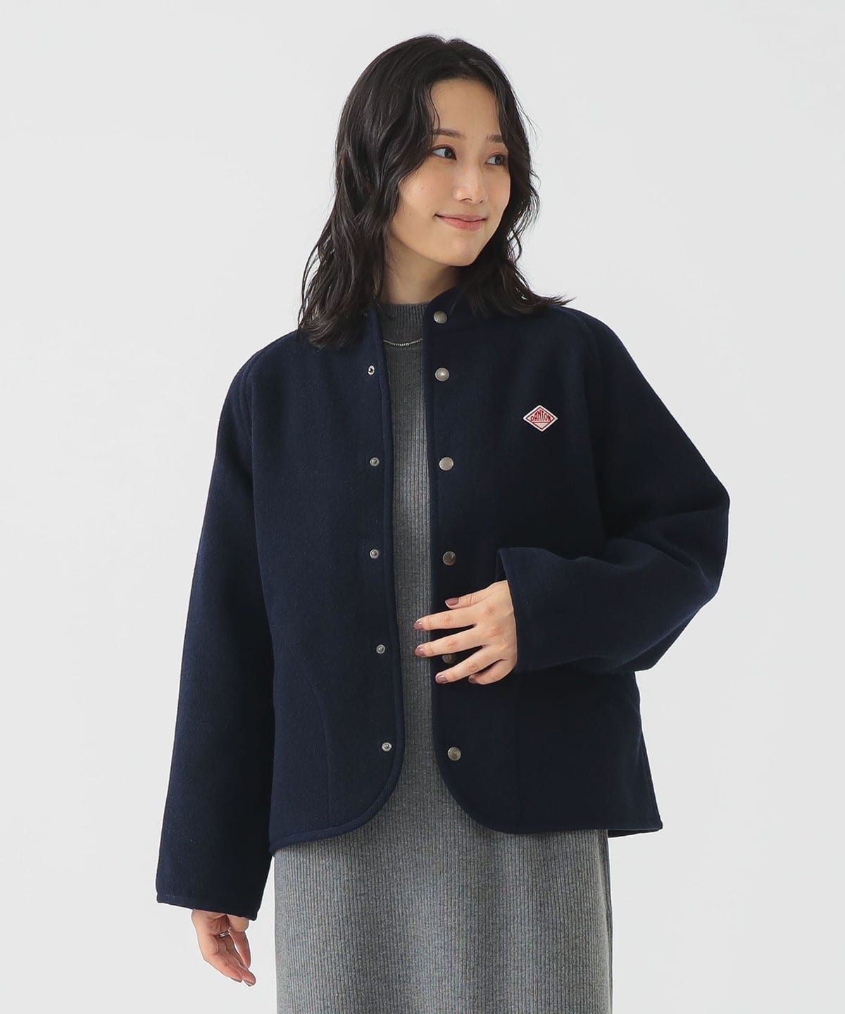 DANTON _g / WOOL LIGHT PILE STANDCOLLAR JACKET u] WOMEN NAVY 34