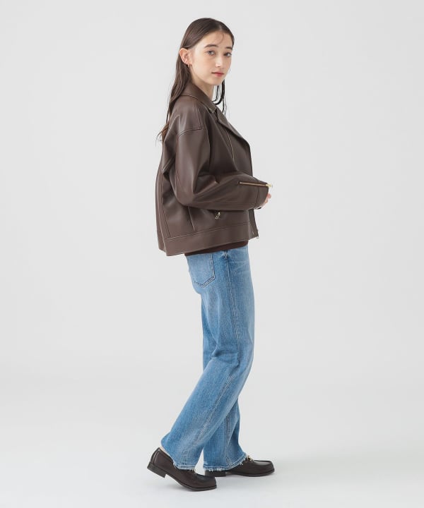 beams レザージャケット BEAMS Wide Fit Distressed Leather Zip Blouson (Blouson