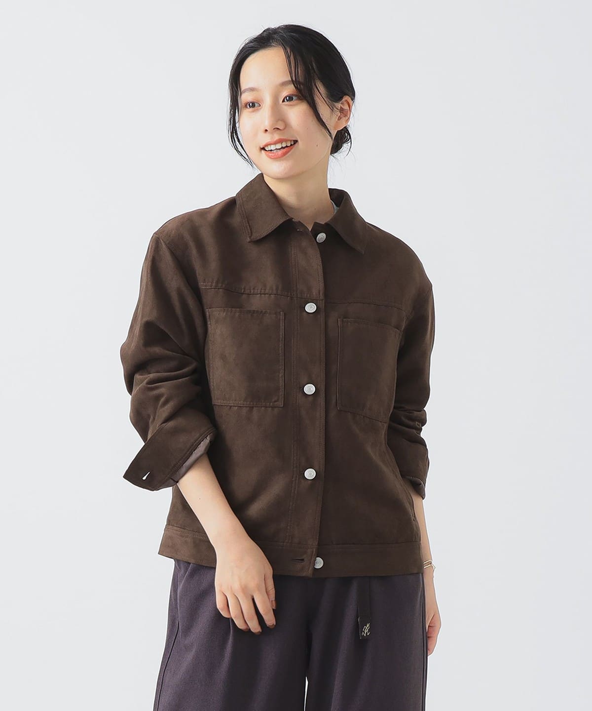 スエードライク ジャケット ブルゾン WOMEN BROWN S スエードライク ジャケット ブルゾン WOMEN BROWN S