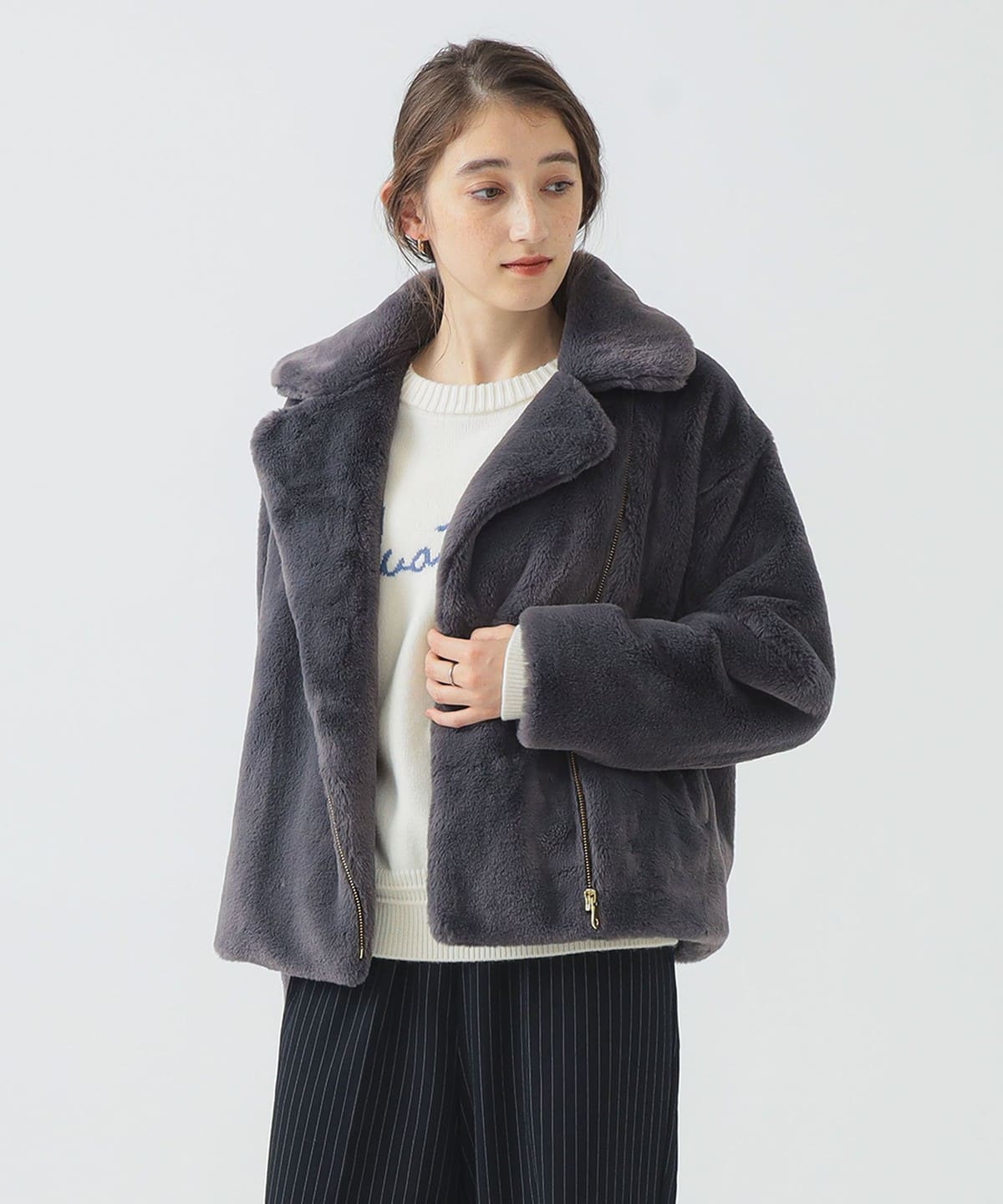 ファー ブルゾン ブルゾン WOMEN CHARCOAL. GREY M ファー ブルゾン ブルゾン WOMEN CHARCOAL. GREY M