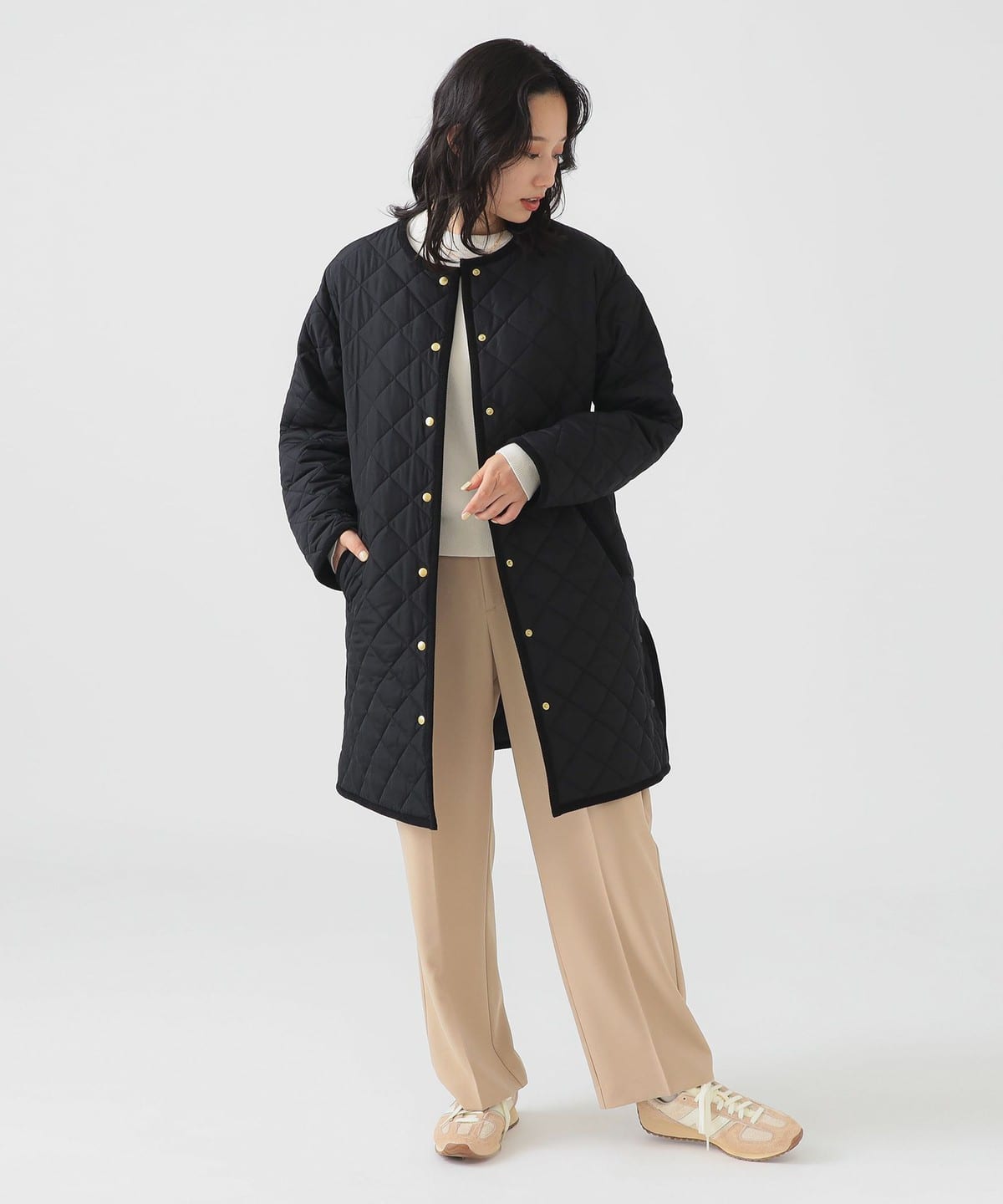 キルティング ノーカラー ロング コート コート WOMEN BLACK S