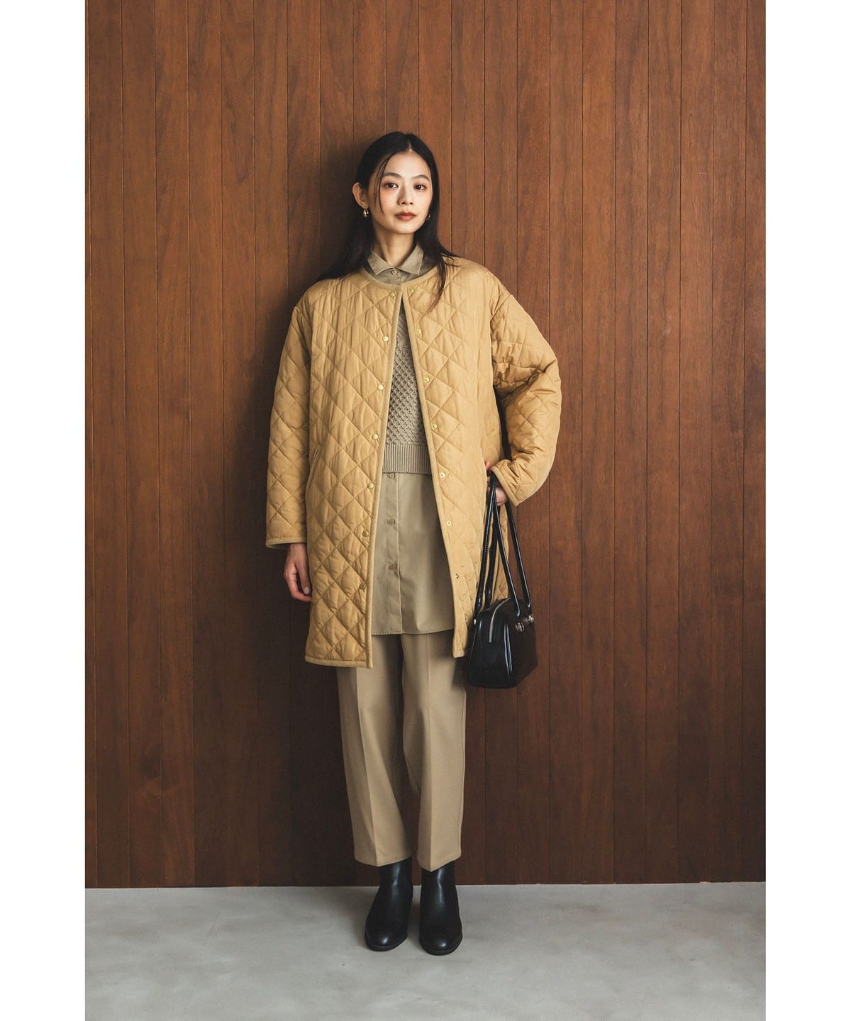 キルティング ノーカラー ロング コート コート WOMEN LIGHT BEIGE M