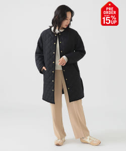【+15%ポイントUP】キルティング ノーカラー ロング コート（S～M）