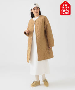 【+15%ポイントUP】キルティング ノーカラー ロング コート（S～M）