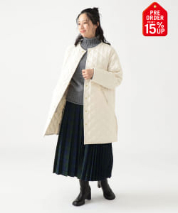 【+15%ポイントUP】キルティング ノーカラー ロング コート（S～M）