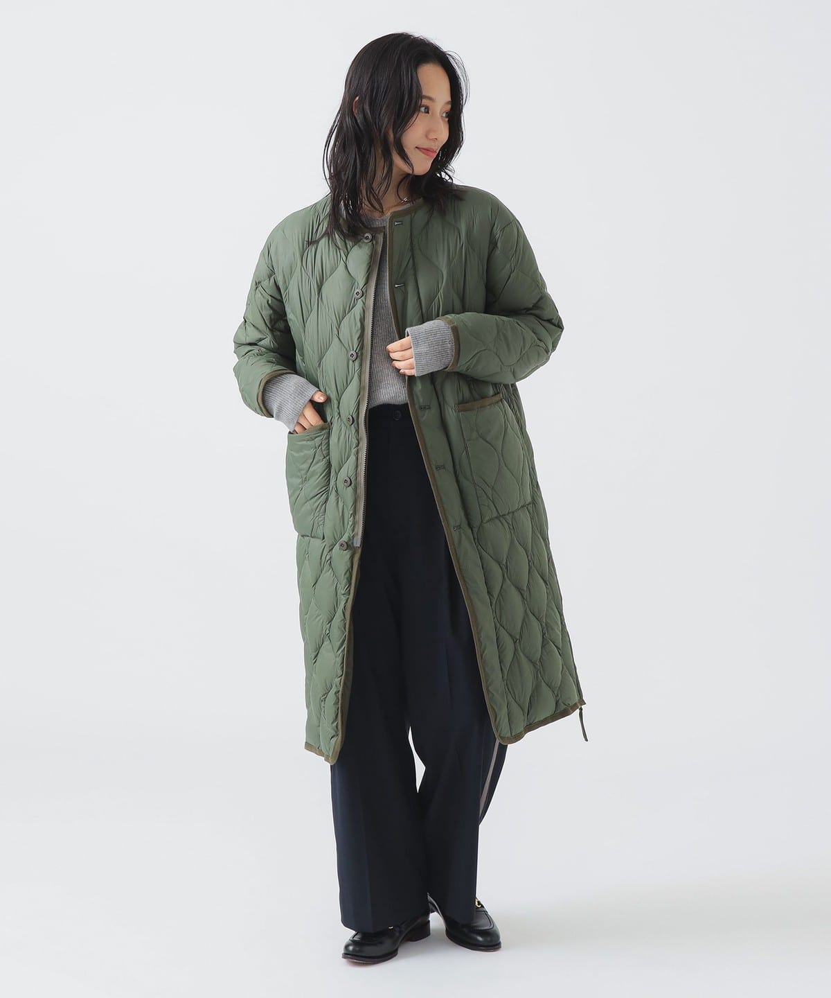 【別注】TAION タイオン / リバーシブル ダウン ロングコート コート WOMEN OLIVE M