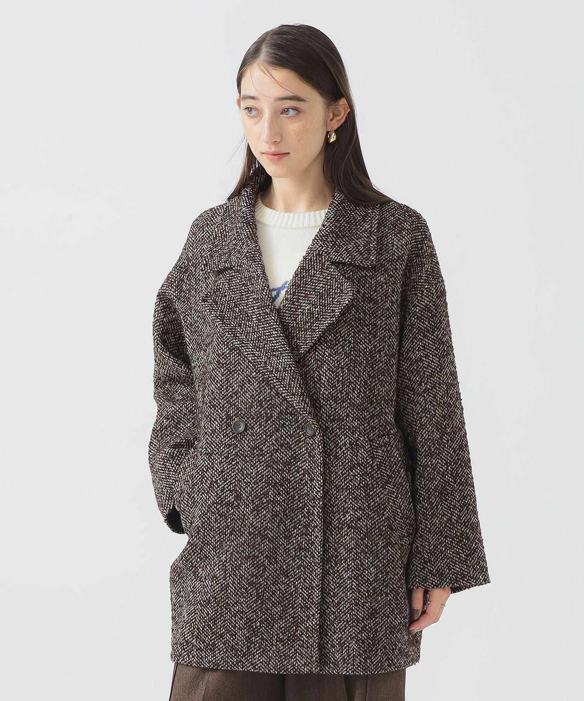 B:MING by BEAMS ラトーレ ヘリンボーン ピーコート アルパカ混 B:MING by BEAMS（ビーミングバイビームス）の「B:MING by BEAMS