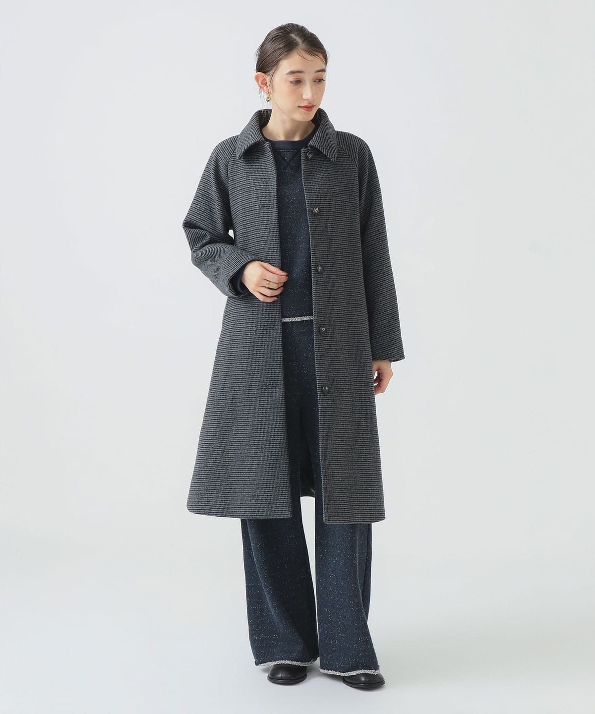 チェック ステンカラーコート コート WOMEN GREY M