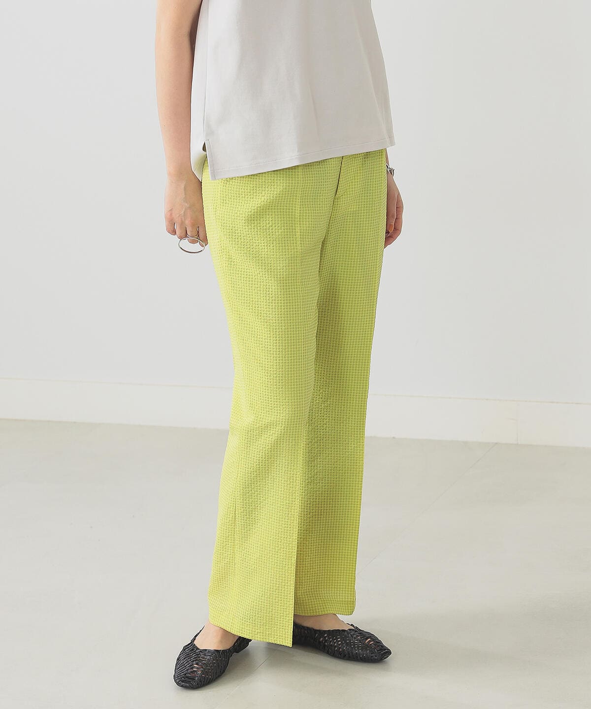 エコディア シアー チェックパンツ パンツ WOMEN YELLOW S エコディア シアー チェックパンツ パンツ WOMEN YELLOW S