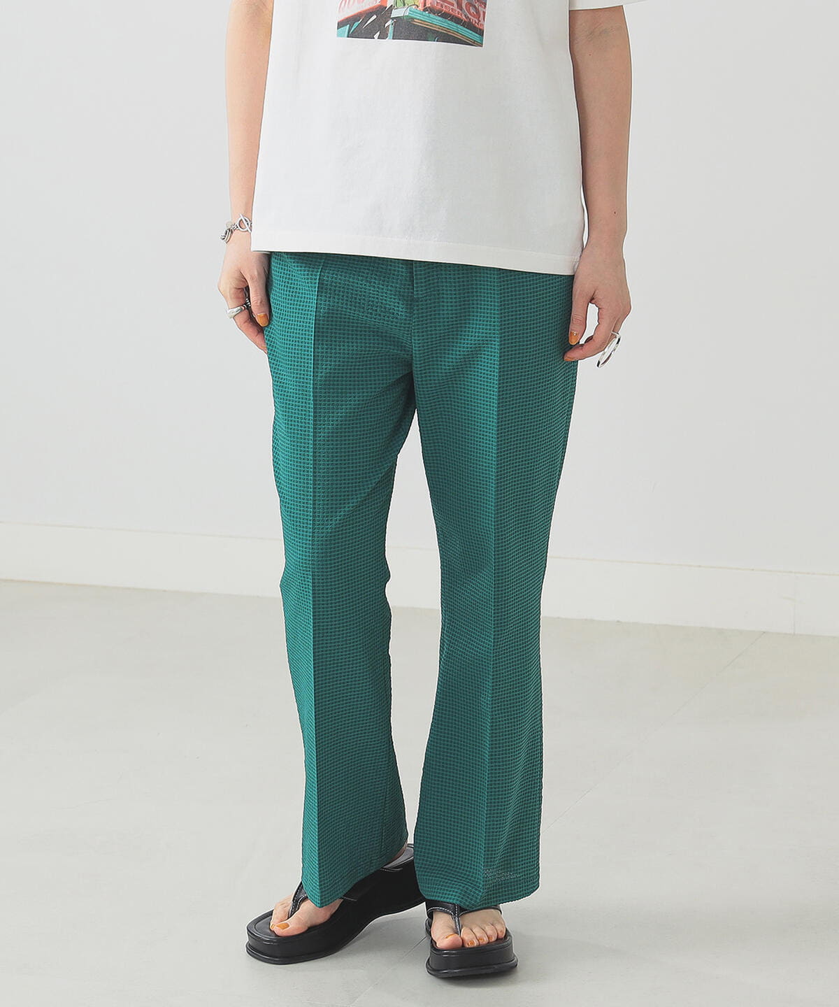 エコディア シアー チェックパンツ パンツ WOMEN GREEN S エコディア シアー チェックパンツ パンツ WOMEN GREEN S