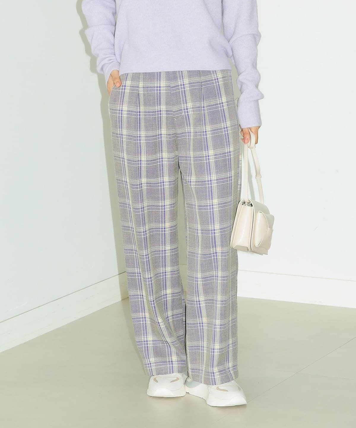 チェック ストレート パンツ パンツ WOMEN PURPLE S チェック ストレート パンツ パンツ WOMEN PURPLE S