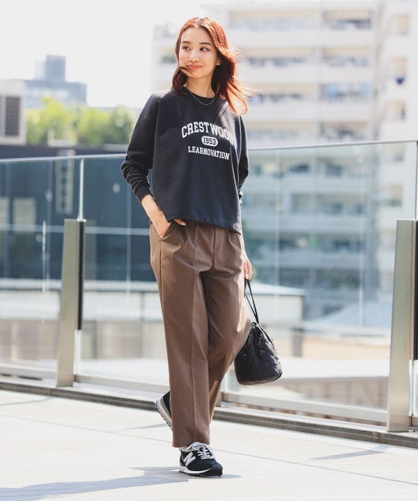吸水速乾]ウエストゴムサイドプリーツパンツ(ガウチョ・ワイド