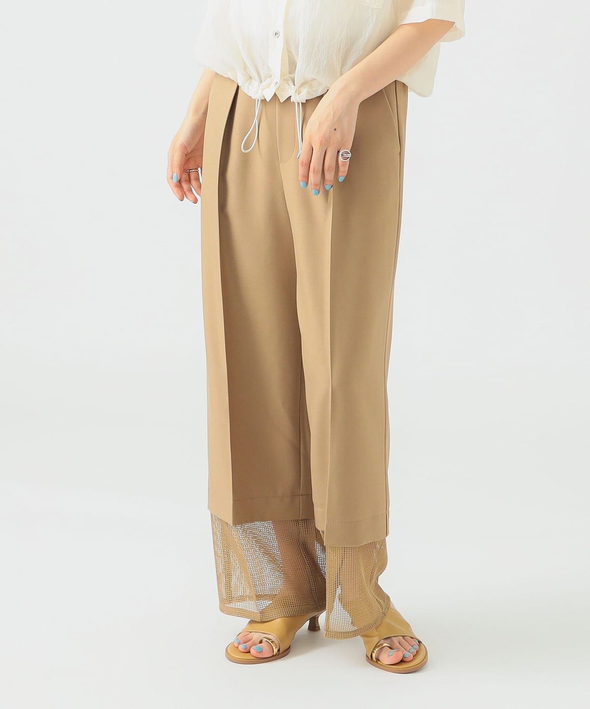 【撥水機能】撥水 メッシュヘム パンツ(S M) パンツ WOMEN BEIGE S 【撥水機能】撥水 メッシュヘム パンツ(S M) パンツ WOMEN BEIGE S