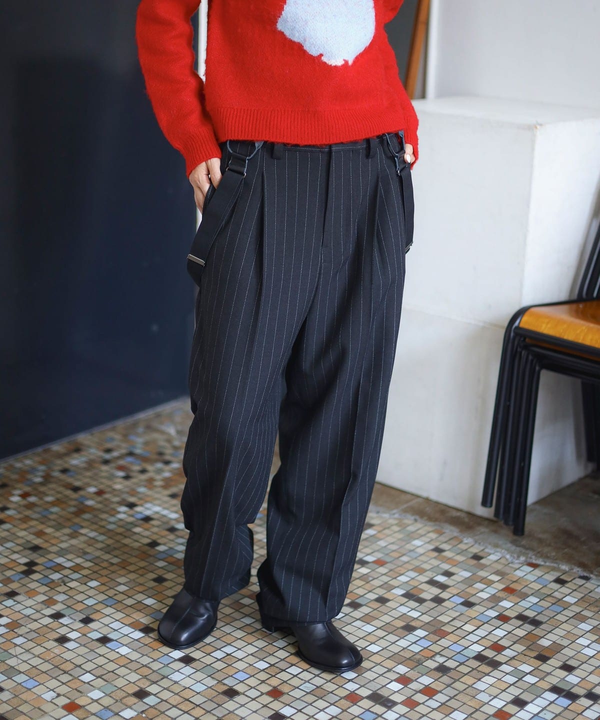 ambiance / STRIPE SUS PANTS パンツ WOMEN BLACK S ambiance / STRIPE SUS PANTS パンツ WOMEN BLACK S