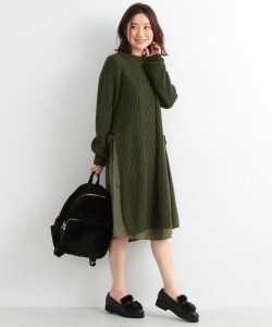 B:MING by BEAMS / ケーブル×布帛コンビ ワンピース 17AW