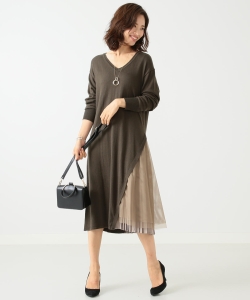 B:MING by BEAMS / プリーツコンビ ニットワンピース 18AW