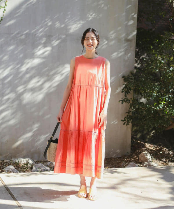 【洗える】ティアード ノースリーブ マキシ ワンピース(S M) ワンピース WOMEN ORANGE② M 【洗える】ティアード ノースリーブ マキシ ワンピース(S M) ワンピース WOMEN ORANGE② M