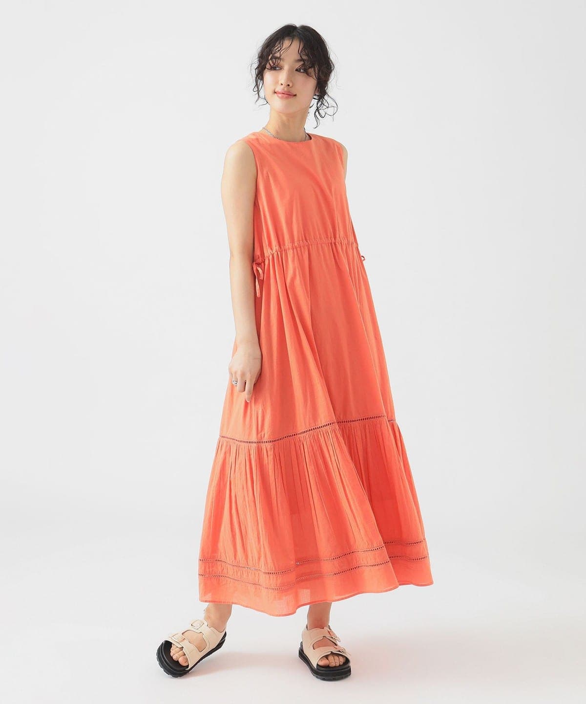 【洗える】ティアード ノースリーブ マキシ ワンピース(S M) ワンピース WOMEN ORANGE② S 【洗える】ティアード ノースリーブ マキシ ワンピース(S M) ワンピース WOMEN ORANGE② S