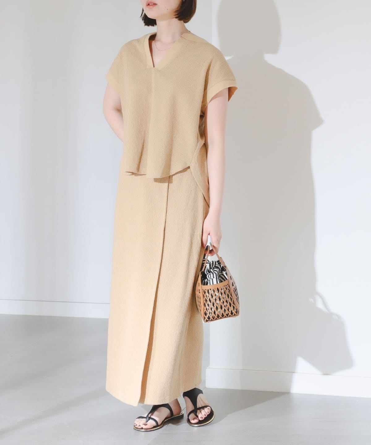 スラブ テレコ スカート セットアップ ワンピース WOMEN MUSTARD S スラブ テレコ スカート セットアップ ワンピース WOMEN MUSTARD S