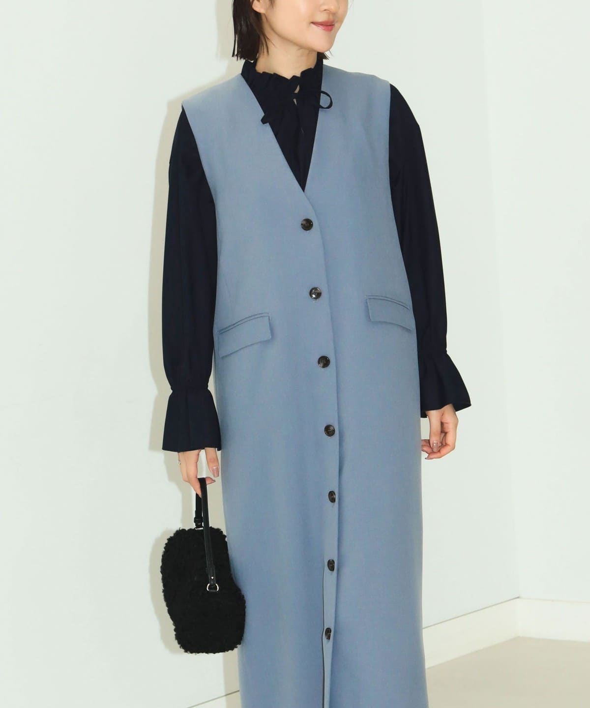 ジレ ワンピース ワンピース WOMEN GREYISHBLUE S ジレ ワンピース ワンピース WOMEN GREYISHBLUE S