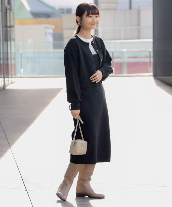 【美品】B:MING by BEAMS バーガンディ切り替えニットワンピース 美品】B:MING by BEAMS バーガンディ切り替えニットワンピース