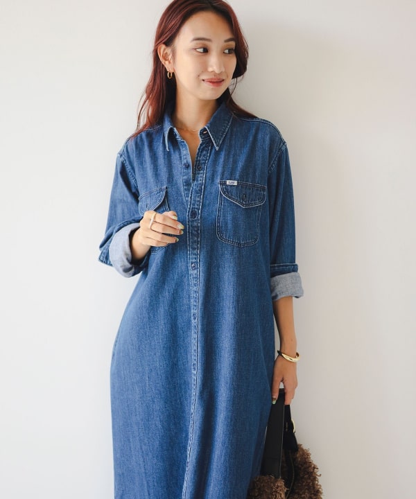 ビームス BEAMS☆洗える ダンガリー シャツワンピース ロング丈☆E-M 1114 BEAMS BOY（ビームス ボーイ）オックスフォード ボタンダウン ロング