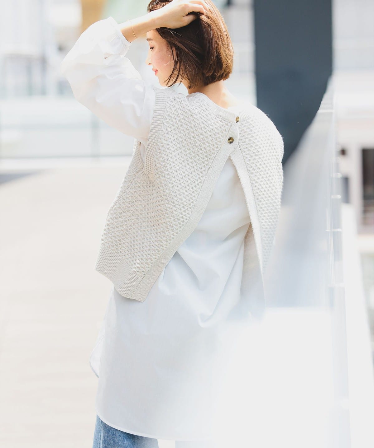 ワッフル ニットベスト × チュニック シャツ ワンピース セット(S M) ワンピース WOMEN OFF WHITE*IVORY S ワッフル ニットベスト × チュニック シャツ ワンピース セット(S M) ワンピース WOMEN OFF WHITE*IVORY S