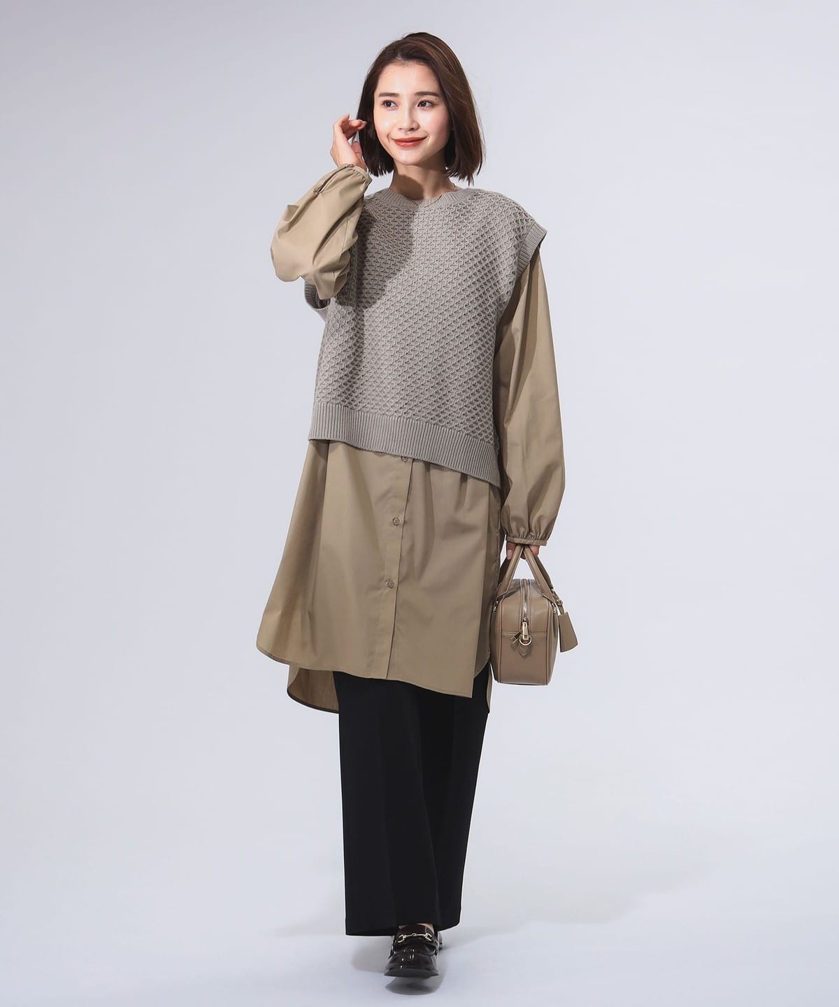 ワッフル ニットベスト × チュニック シャツ ワンピース セット(S M) ワンピース WOMEN BEIGE*BEIGE S ワッフル ニットベスト × チュニック シャツ ワンピース セット(S M) ワンピース WOMEN BEIGE*BEIGE S