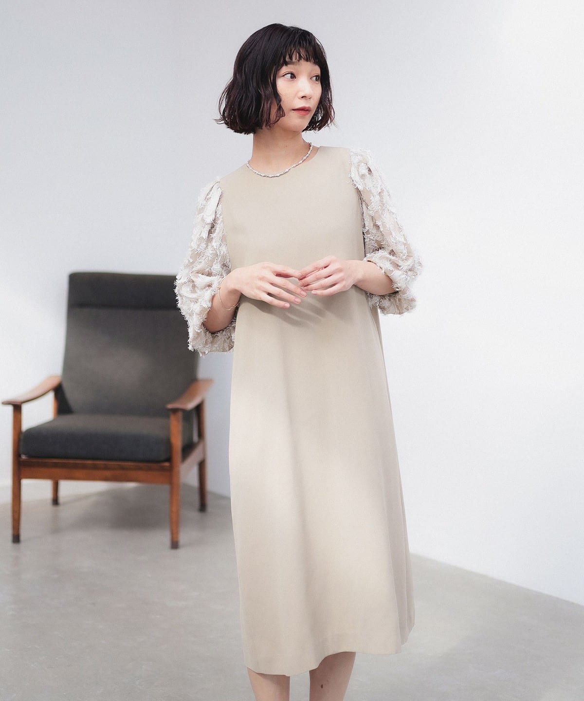 【4/24再値下げ】袖ジャカード ワンピース(S M)【入園式・卒園式】 ワンピース WOMEN BEIGE M 【4/24再値下げ】袖ジャカード ワンピース(S M)【入園式・卒園式】 ワンピース WOMEN BEIGE M