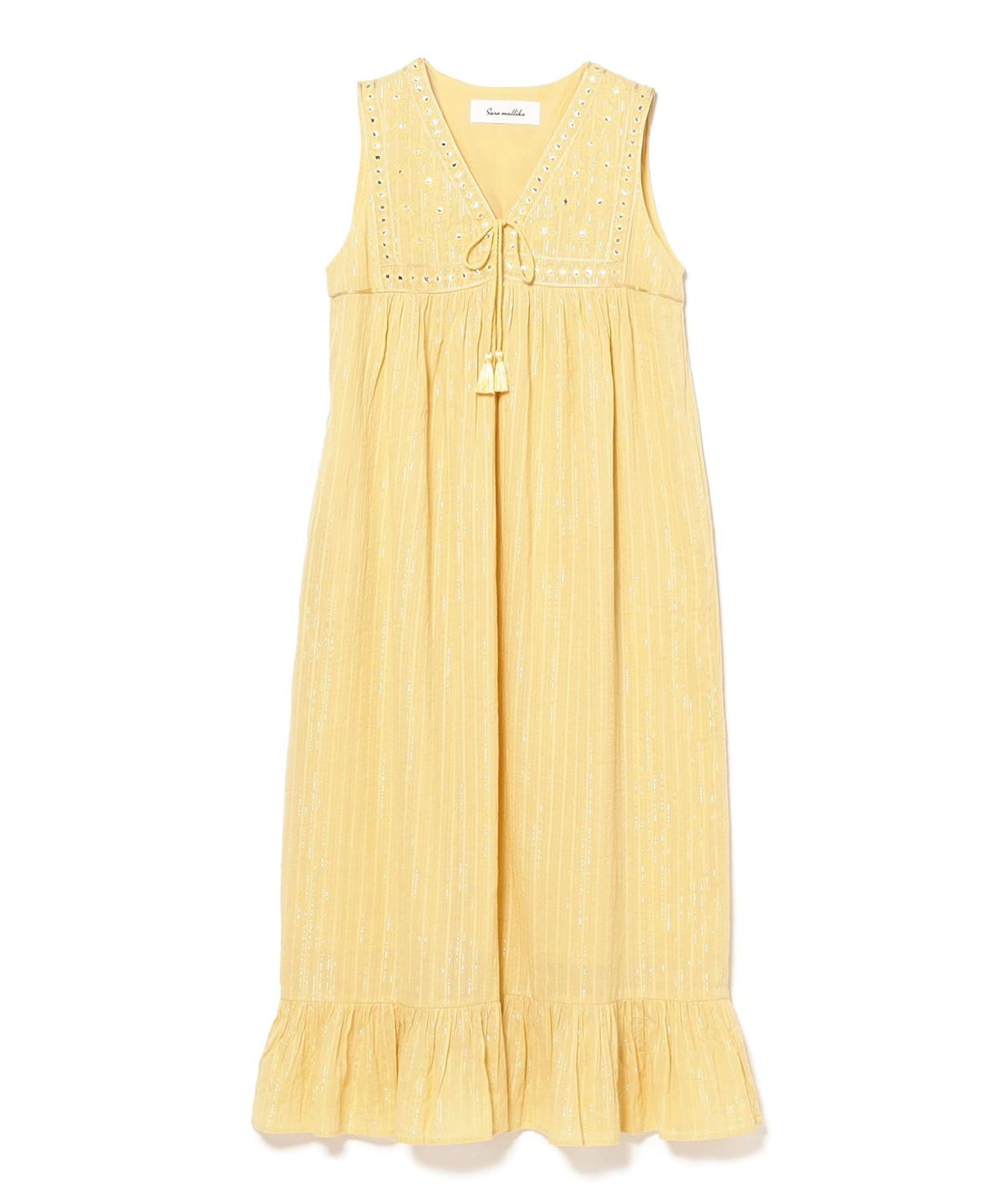 Sara mallika サラ マリカ / Cotton Stripe Jacquard Mirror Embroidery Dress ワンピース WOMEN YELLOW S Sara mallika サラ マリカ / Cotton Stripe Jacquard Mirror Embroidery Dress ワンピース WOMEN YELLOW S