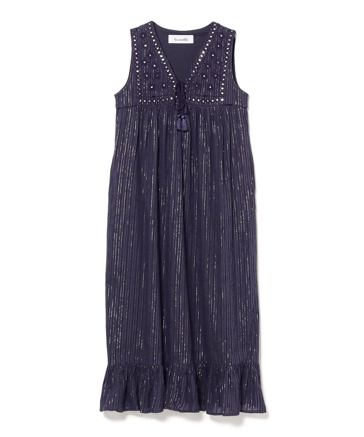 Sara mallika サラ マリカ / Cotton Stripe Jacquard Mirror Embroidery Dress ワンピース WOMEN NAVY S Sara mallika サラ マリカ / Cotton Stripe Jacquard Mirror Embroidery Dress ワンピース WOMEN NAVY S