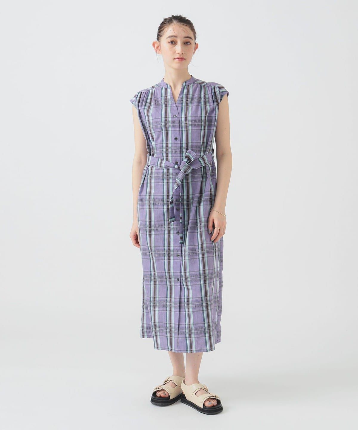 【洗える】チェック ワンピース(S M) ワンピース WOMEN LIGHT PURPLE M 【洗える】チェック ワンピース(S M) ワンピース WOMEN LIGHT PURPLE M