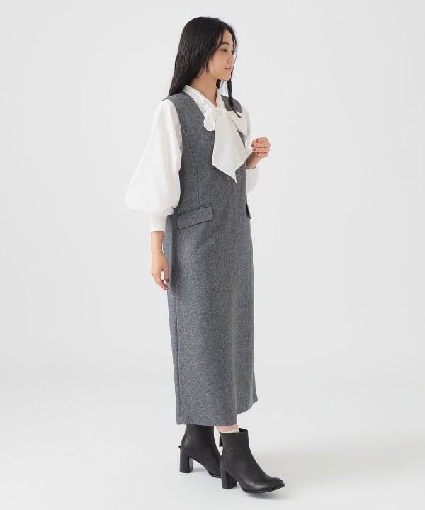 BEAMS GOLF サロペット ワンピース Vネック ジャンパースカート 黒 Aletta vita ワンピース ジャンパースカート ロング サロペット
