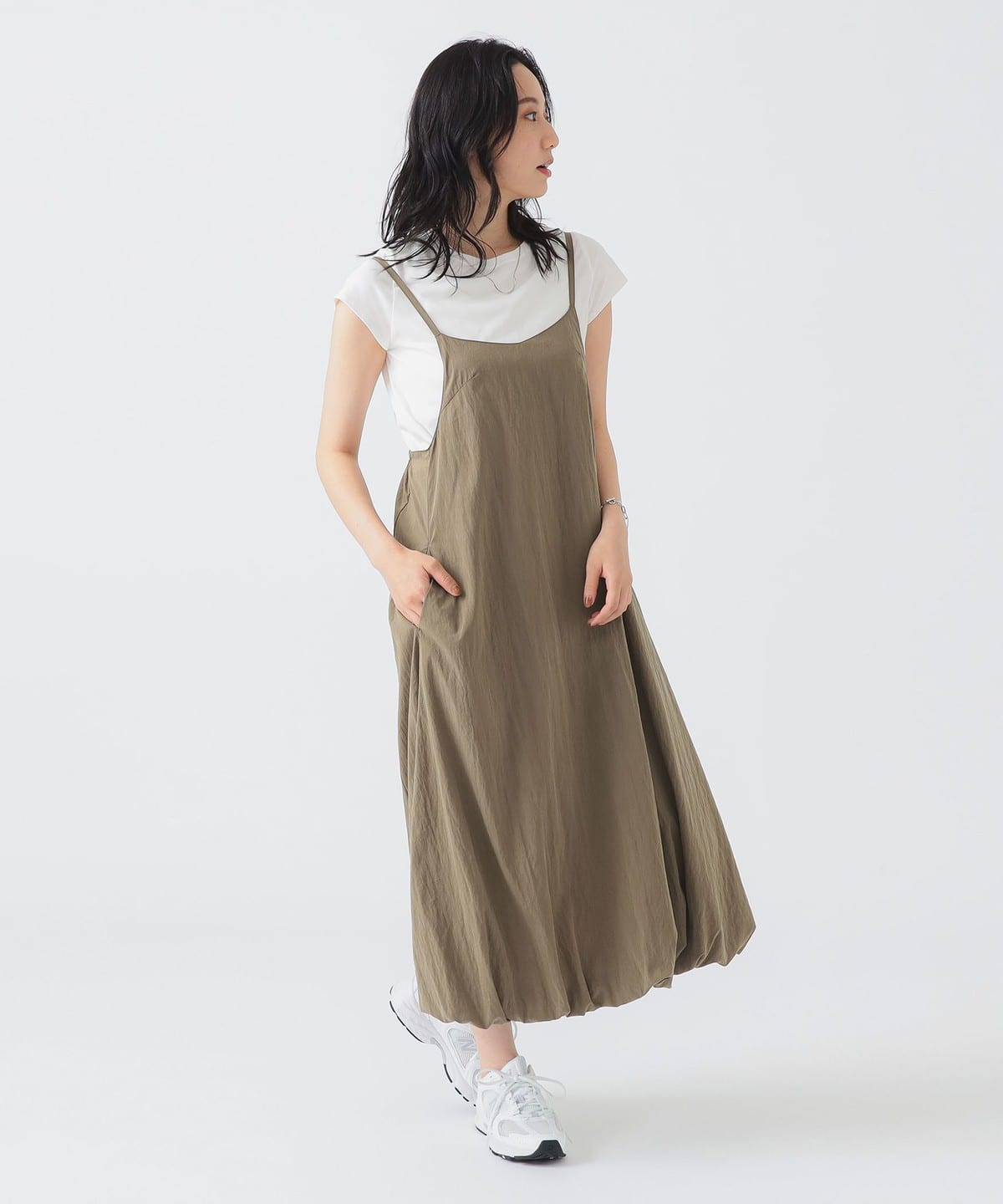 【セットアイテム】Tシャツ × バルーンワンピース セット(S M) ワンピース WOMEN KHAKI*WHITE S 【セットアイテム】Tシャツ × バルーンワンピース セット(S M) ワンピース WOMEN KHAKI*WHITE S