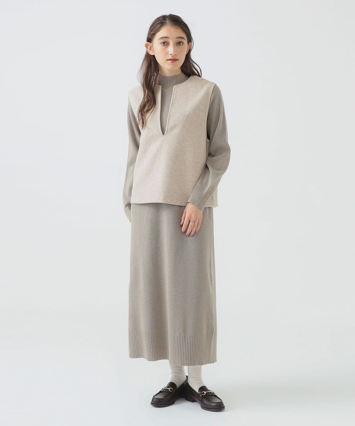ベスト × ハイネック ワンピース セット(セットアイテム) ワンピース WOMEN BEIGE M ベスト × ハイネック ワンピース セット(セットアイテム) ワンピース WOMEN BEIGE M