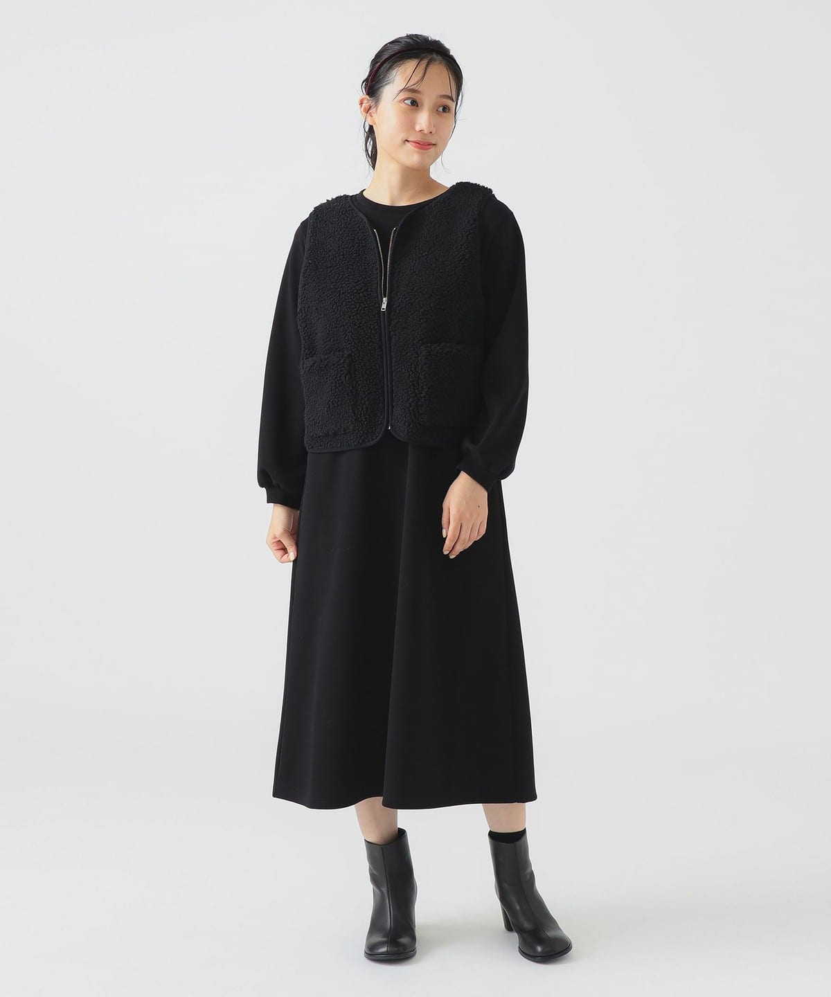 ボア ベスト × カット ワンピース セット ワンピース WOMEN BLACK×BLACK ONE SIZE ボア ベスト × カット ワンピース セット ワンピース WOMEN BLACK×BLACK ONE SIZE