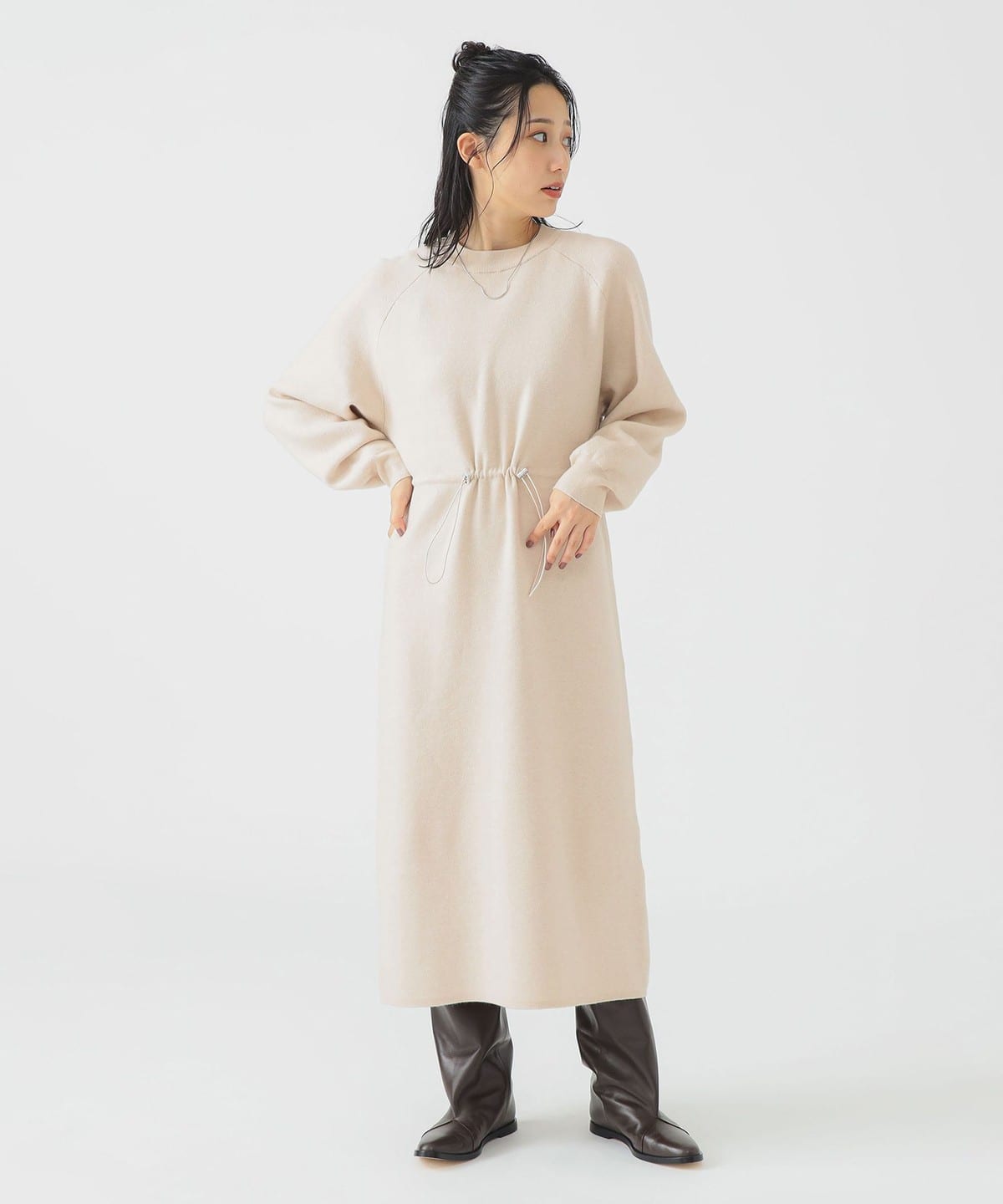 ニット ドローストリング ワンピース ワンピース WOMEN BEIGE ONE SIZE ニット ドローストリング ワンピース ワンピース WOMEN BEIGE ONE SIZE