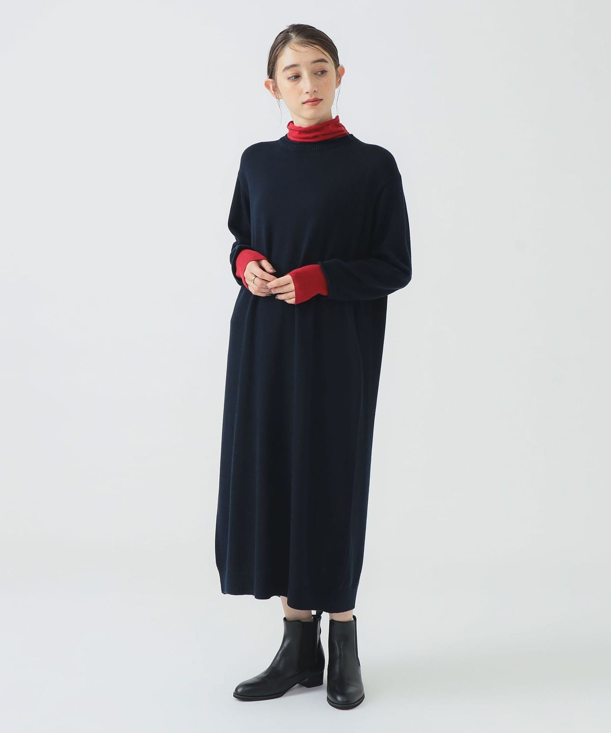 配色 ニット ワンピース ワンピース WOMEN NAVY ONE SIZE 配色 ニット ワンピース ワンピース WOMEN NAVY ONE SIZE