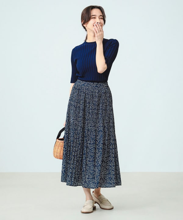 【週末限定セール】東京ディズニーシー 5周年 D24 ビームス フレアスカート B:MING by BEAMS（ビーミング by ビームス）リーフ柄 ギャザー