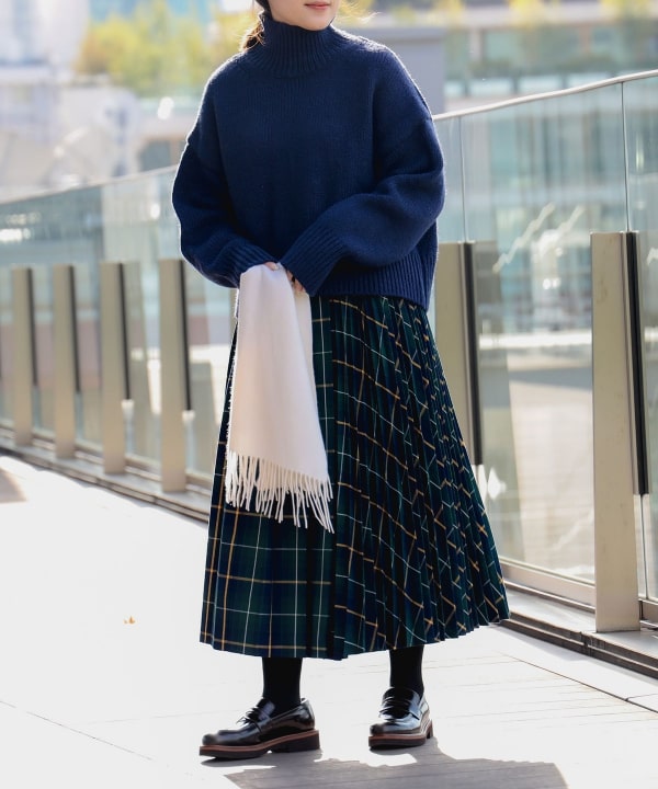 ⭐︎新品 M チャコール ブリーフィング ダウン スカート  定価33,000円 B:MING by BEAMS（ビーミング by ビームス）プリーツ ミックス