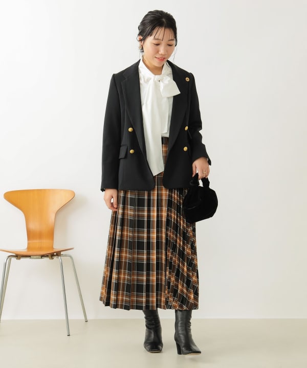【新発売】新品 ビーミング ビームス パネル柄 プリーツスカート ネイビー系 S ロングスカート