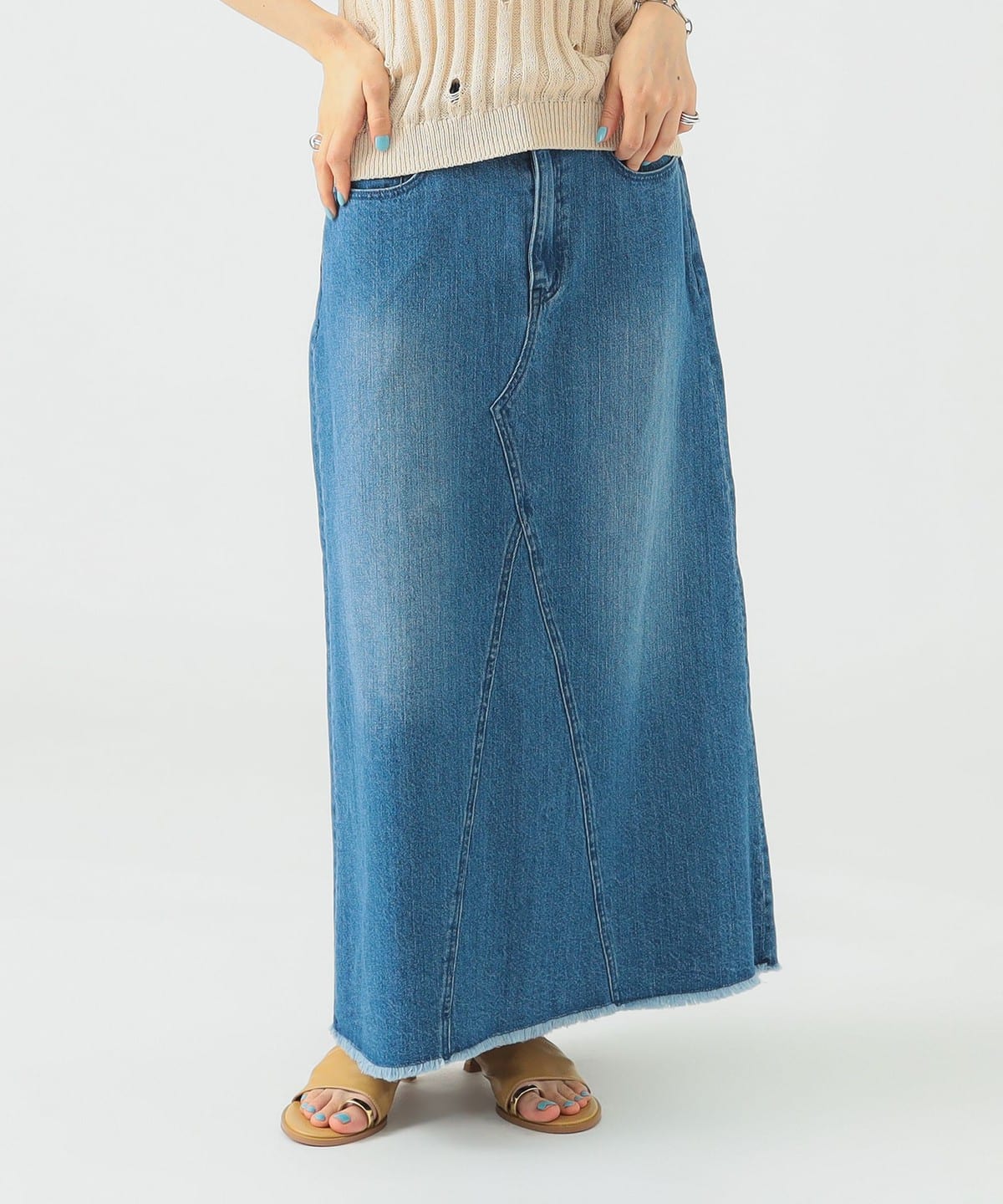 綿麻 デニム スカート(S M) スカート WOMEN LIGHT INDIGO S 綿麻 デニム スカート(S M) スカート WOMEN LIGHT INDIGO S