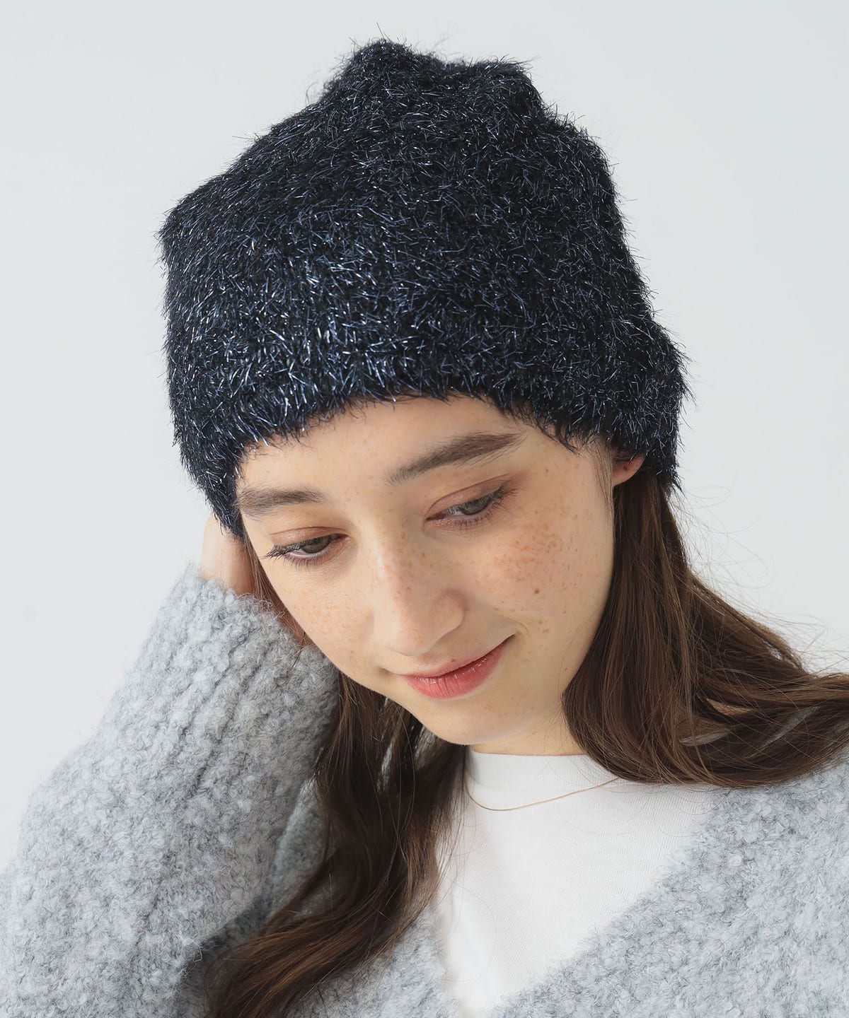 ラメ モア フェザー ニットワッチ 帽子 WOMEN BLACK ONE SIZE ラメ モア フェザー ニットワッチ 帽子 WOMEN BLACK ONE SIZE