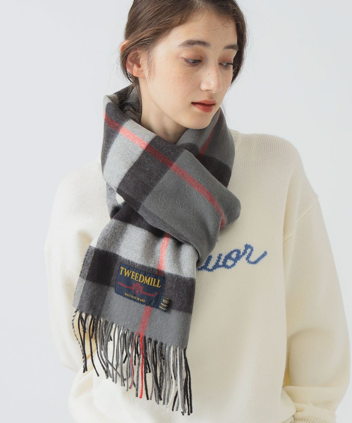 TWEED MILL ツイードミル / チェック ウール ストール ファッション雑貨 WOMEN GREY ONE SIZE TWEED MILL ツイードミル / チェック ウール ストール ファッション雑貨 WOMEN GREY ONE SIZE