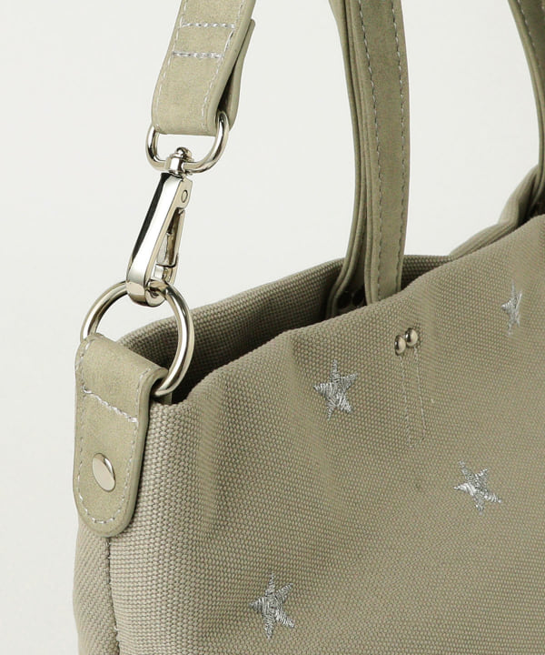 BEAMSホワイトスタッズショルダーバッグ B：MING by BEAMS トートバッグ 2WAY スター刺繍 バッグ