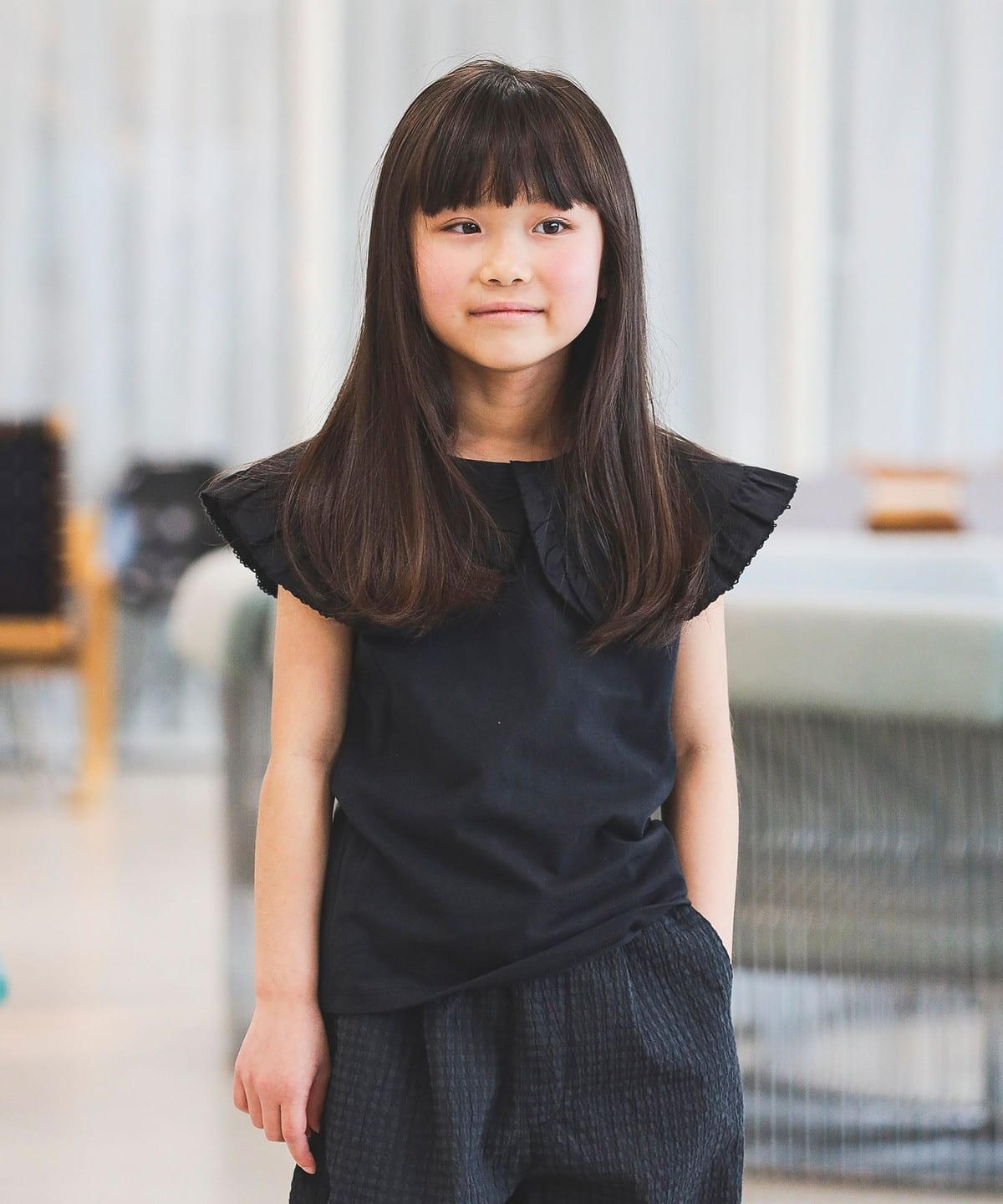 布帛衿 ノースリーブ プルオーバー カットソー(100 150cm) Tシャツ・カットソー BLACK 110 布帛衿 ノースリーブ プルオーバー カットソー(100 150cm) Tシャツ・カットソー BLACK 110